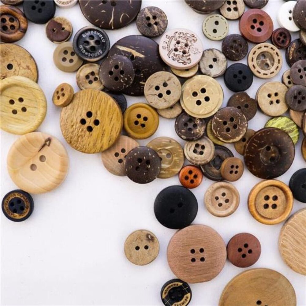 600 Pcs Assorted Sizes Wooden Buttons Mixed Colors Coconut Shell Wood